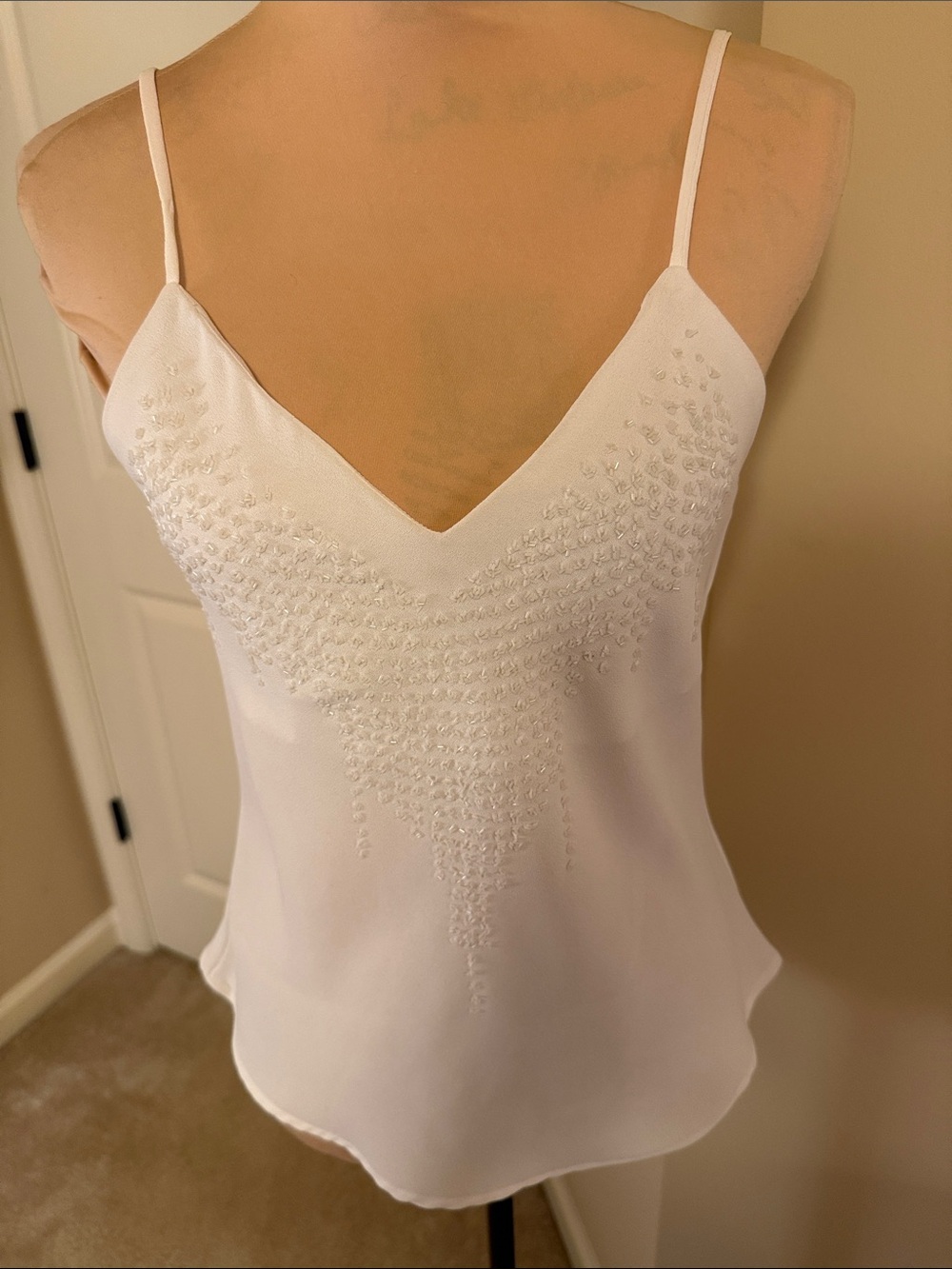 White Embellished V-Neck Spaghetti Strap Top